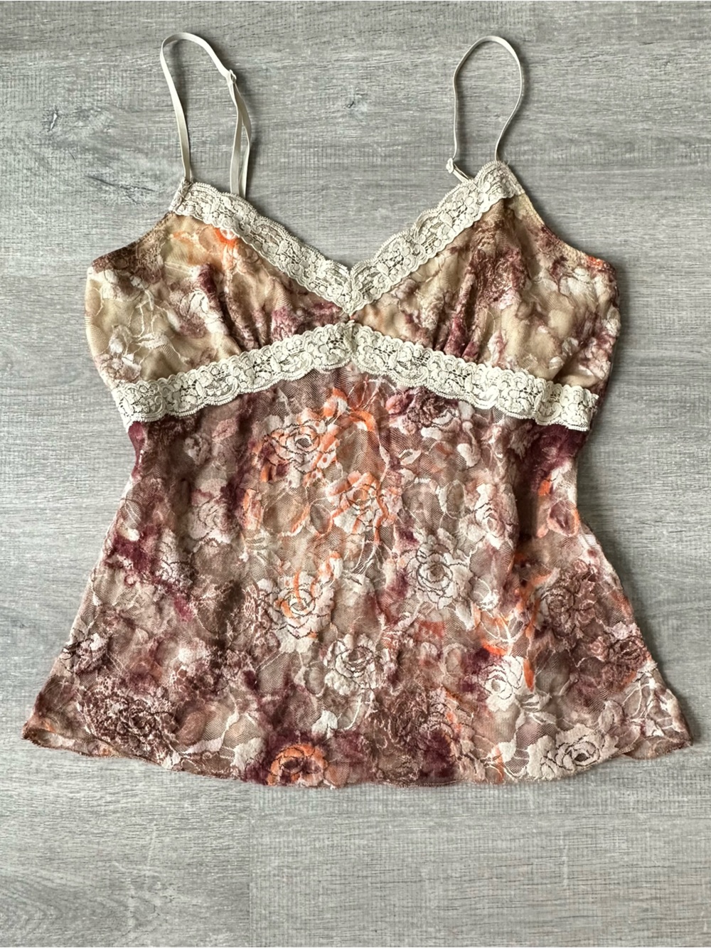 Vintage Earth tone Sheer brown lace cami babydoll